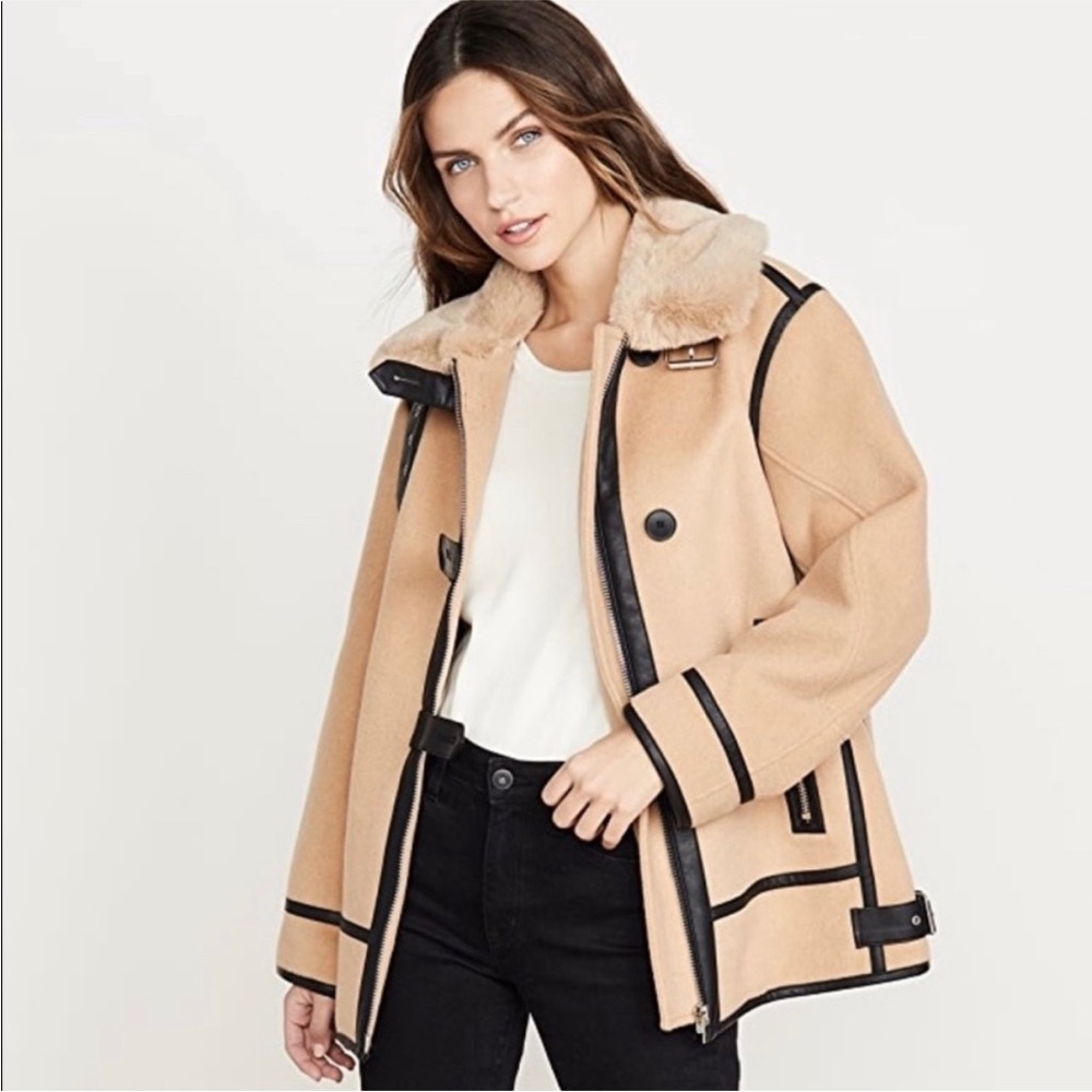 Club Monaco Mixed Media Moto Coat - Size Small